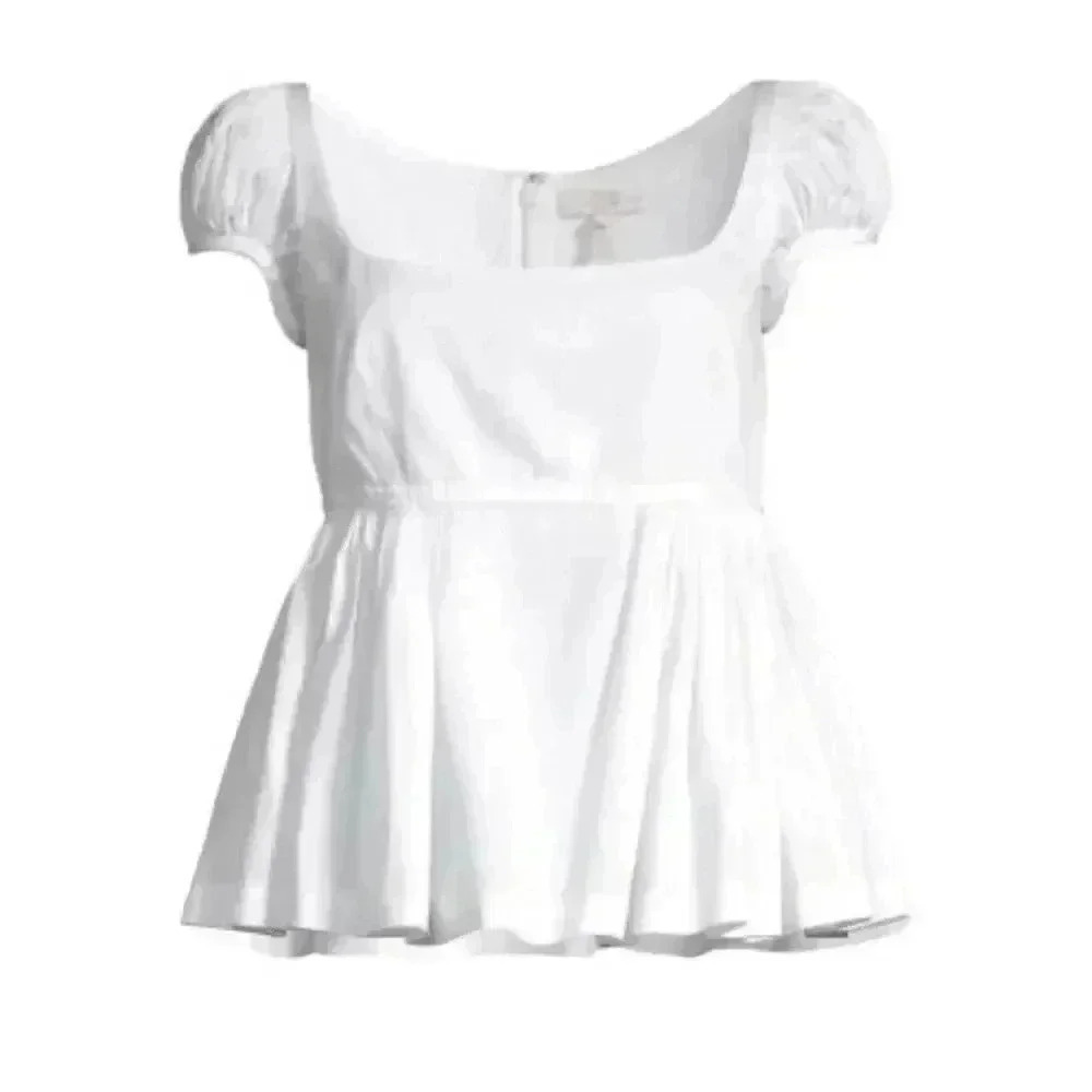 Rebecca Taylor Women's White Puff-Sleeve Blouse Size 8 Casual Classic Cotton - Picture 10 of 15